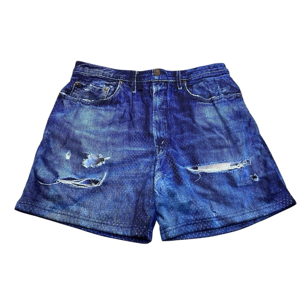 Men's Manor Phoenix House & Grounds Distressed Denim Mesh Shorts 5" Size Medium
